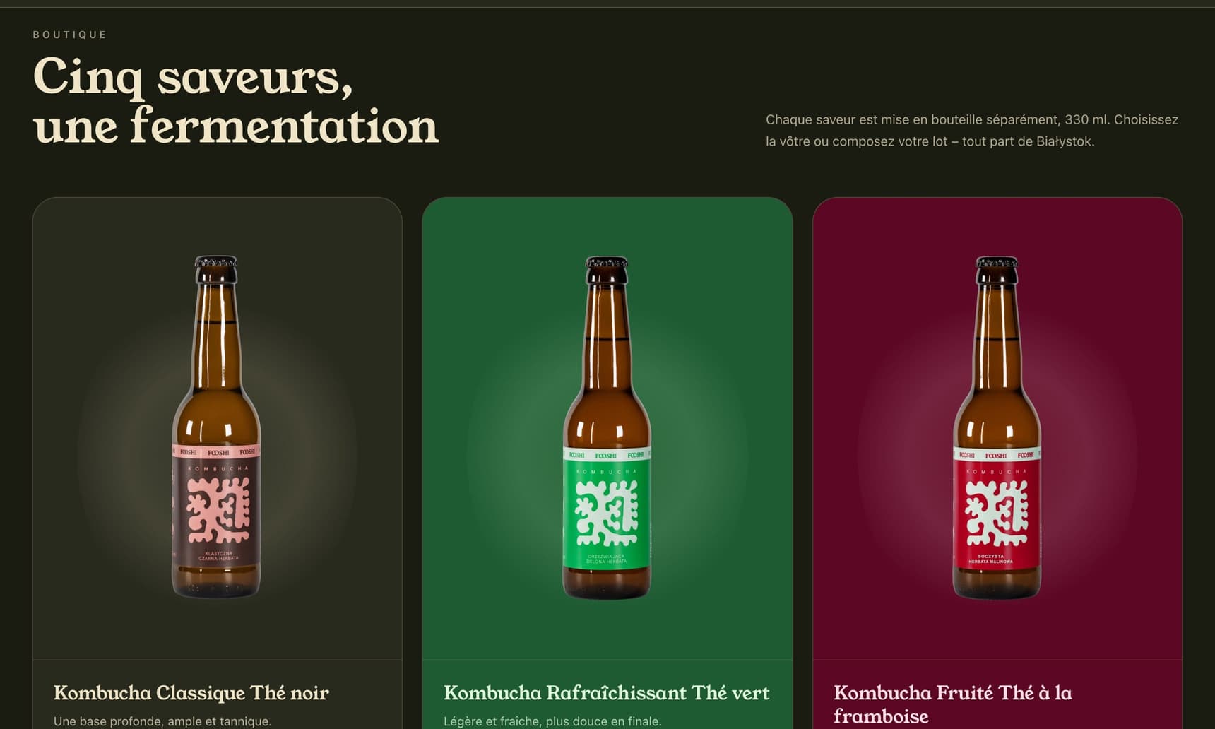 Les cartes des saveurs sur la page d’accueil de Fooshi
