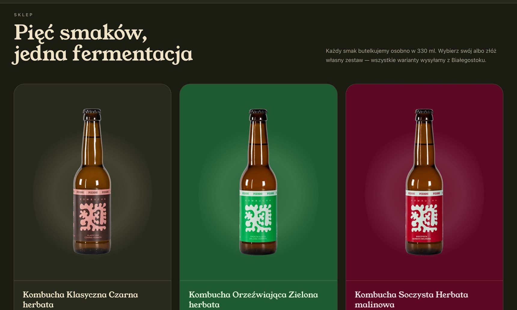 Karty smaków na stronie głównej Fooshi