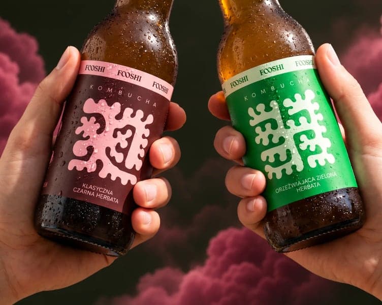Two hands holding Fooshi bottles