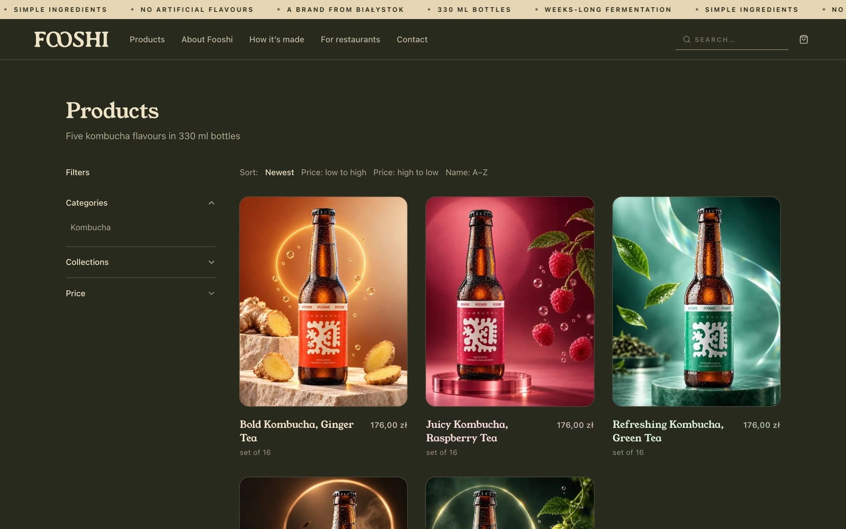 The Fooshi store on desktop: products