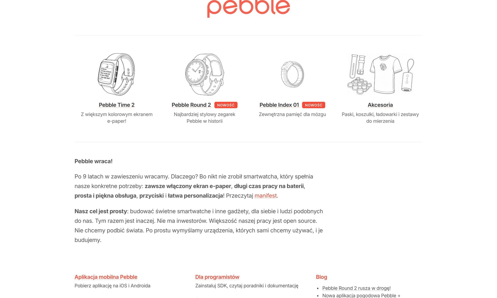 Rysunki Pebble Time 2, Round 2, Index 01 i akcesoriów na stronie głównej