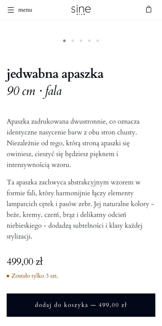 Przycisk „Dodaj do koszyka” na stronie produktu Sine Silk na telefonie