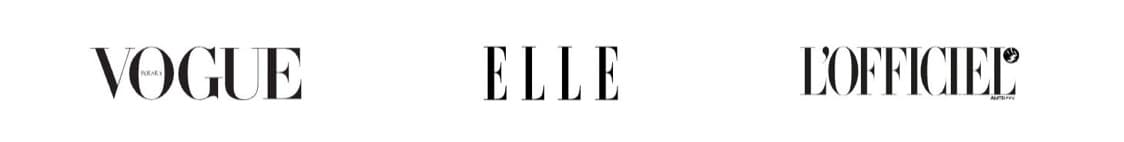 Logotypy Vogue, Elle i L’Officiel na stronie głównej