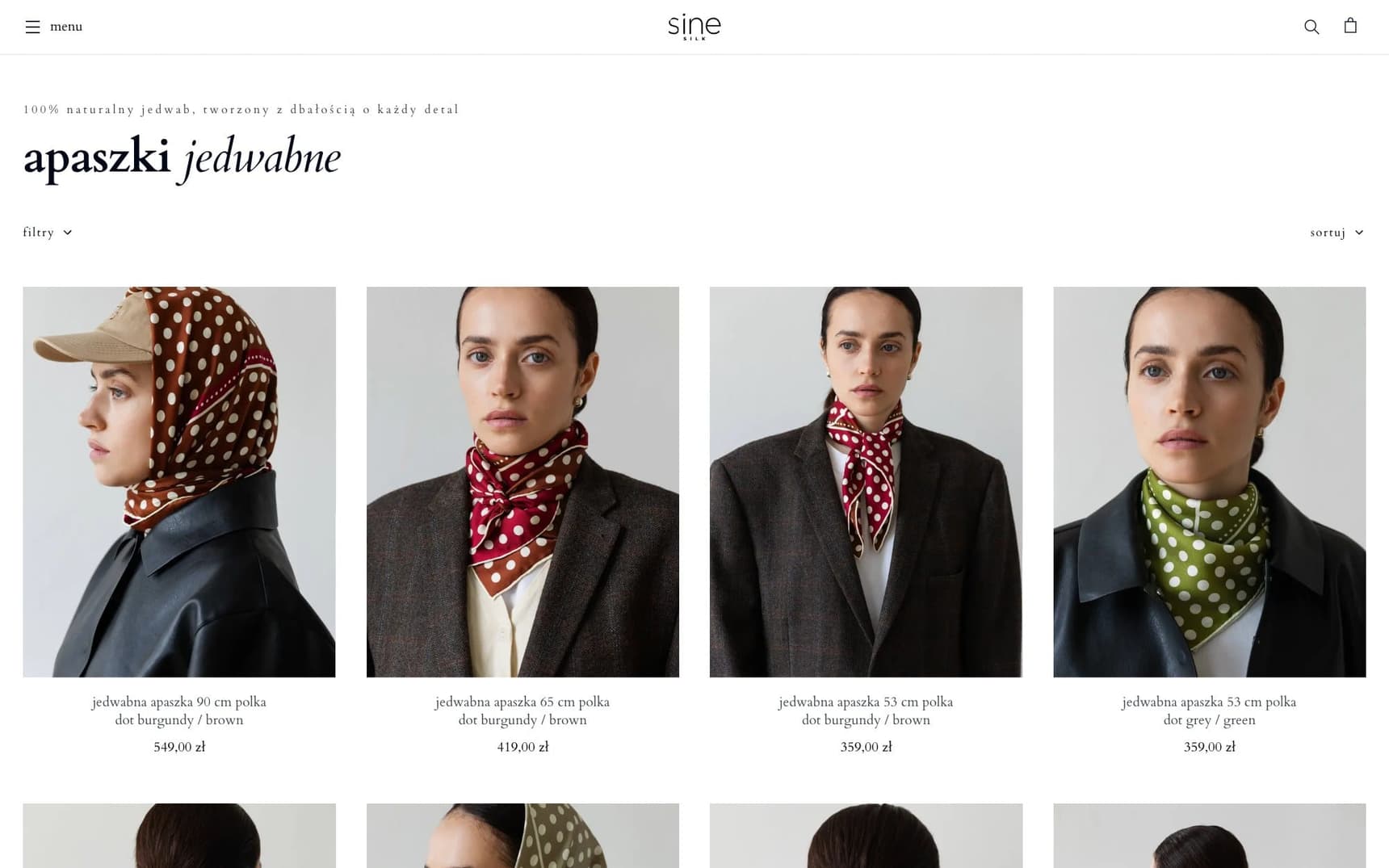 Katalog apaszek Sine Silk na komputerze