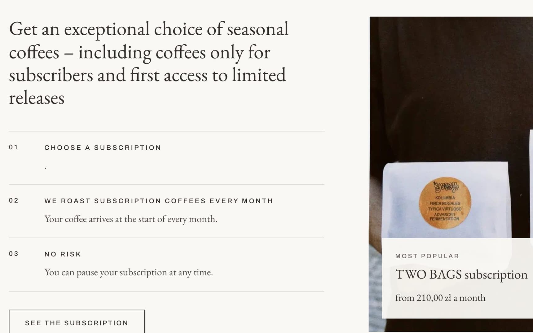 The Two Bags subscription page