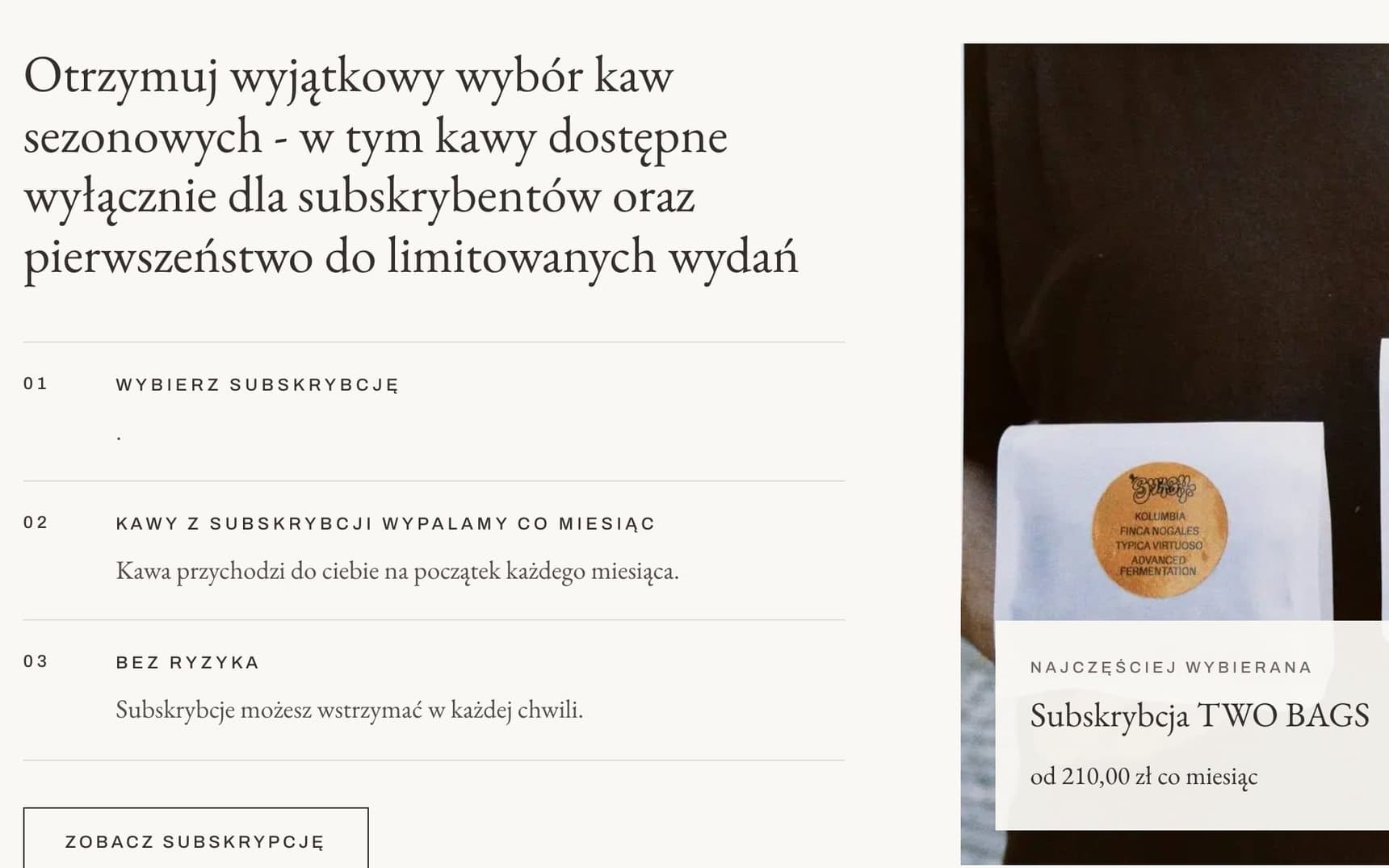 Strona subskrypcji Two Bags