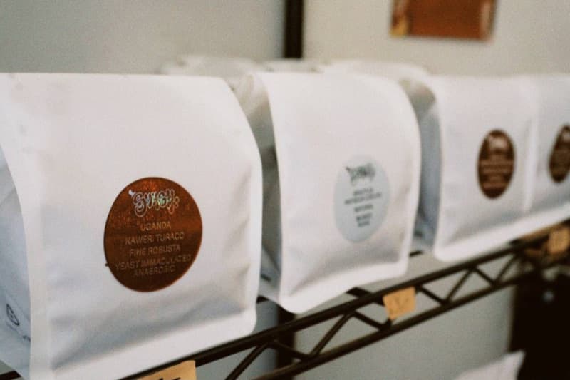 Smash coffee bags on a shelf