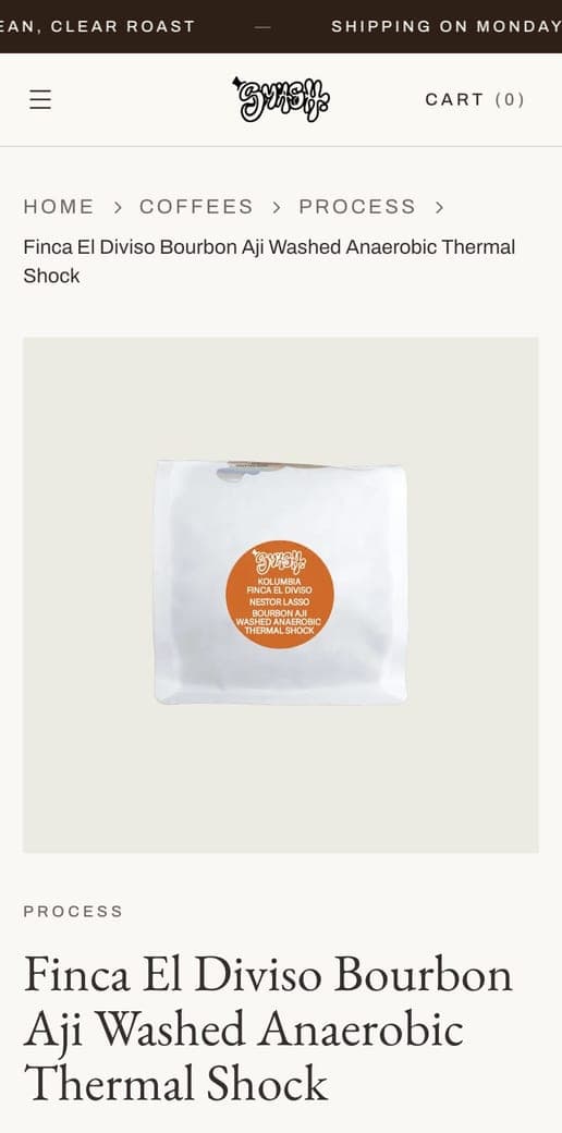 A Smash Roastery product page on mobile
