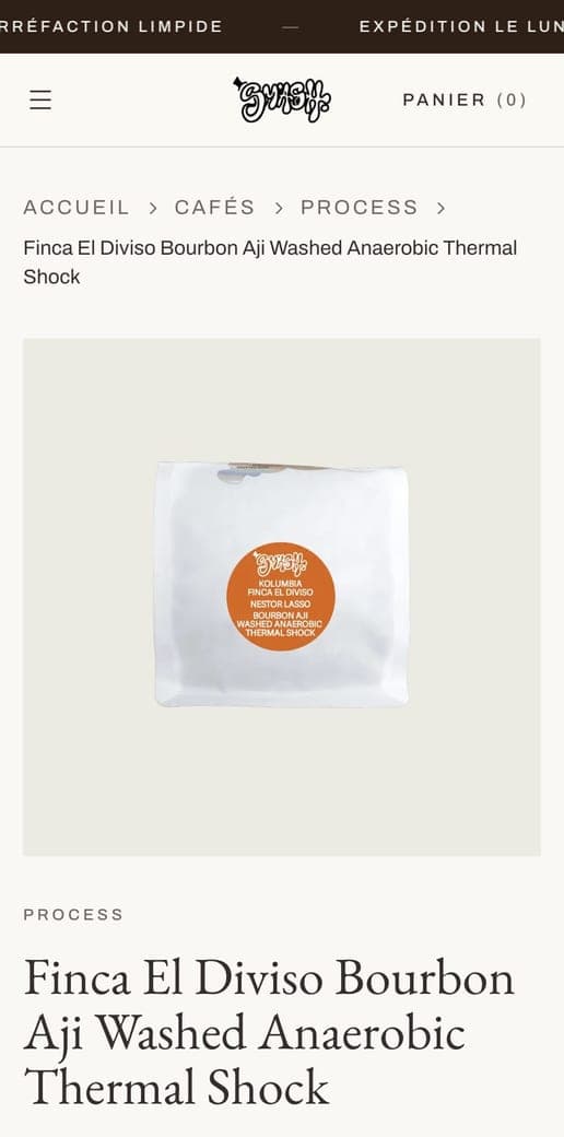 Une fiche produit Smash Roastery sur mobile