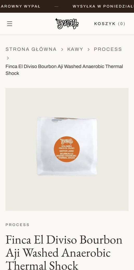Strona produktu Smash Roastery na telefonie