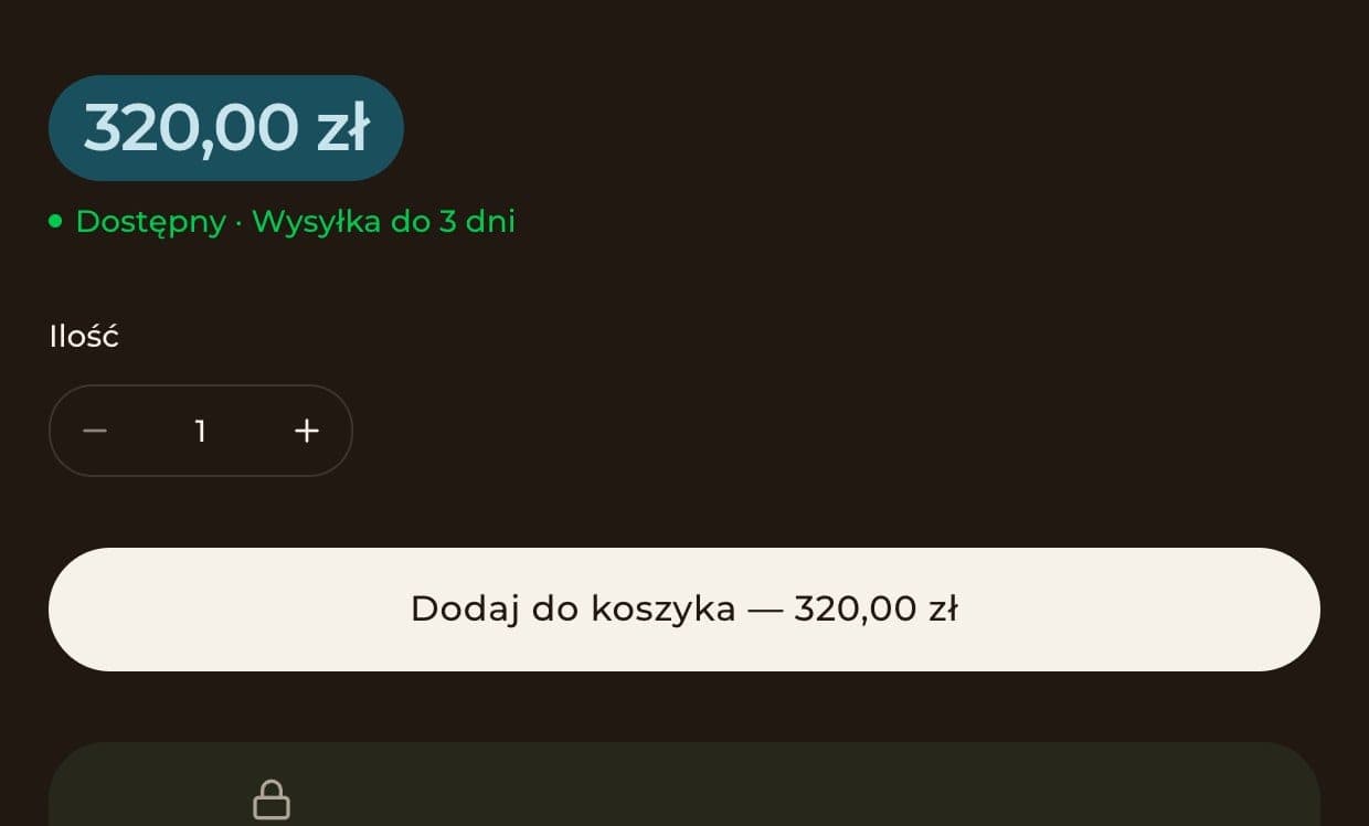 Strona maty do jogi z ceną i przyciskiem do koszyka