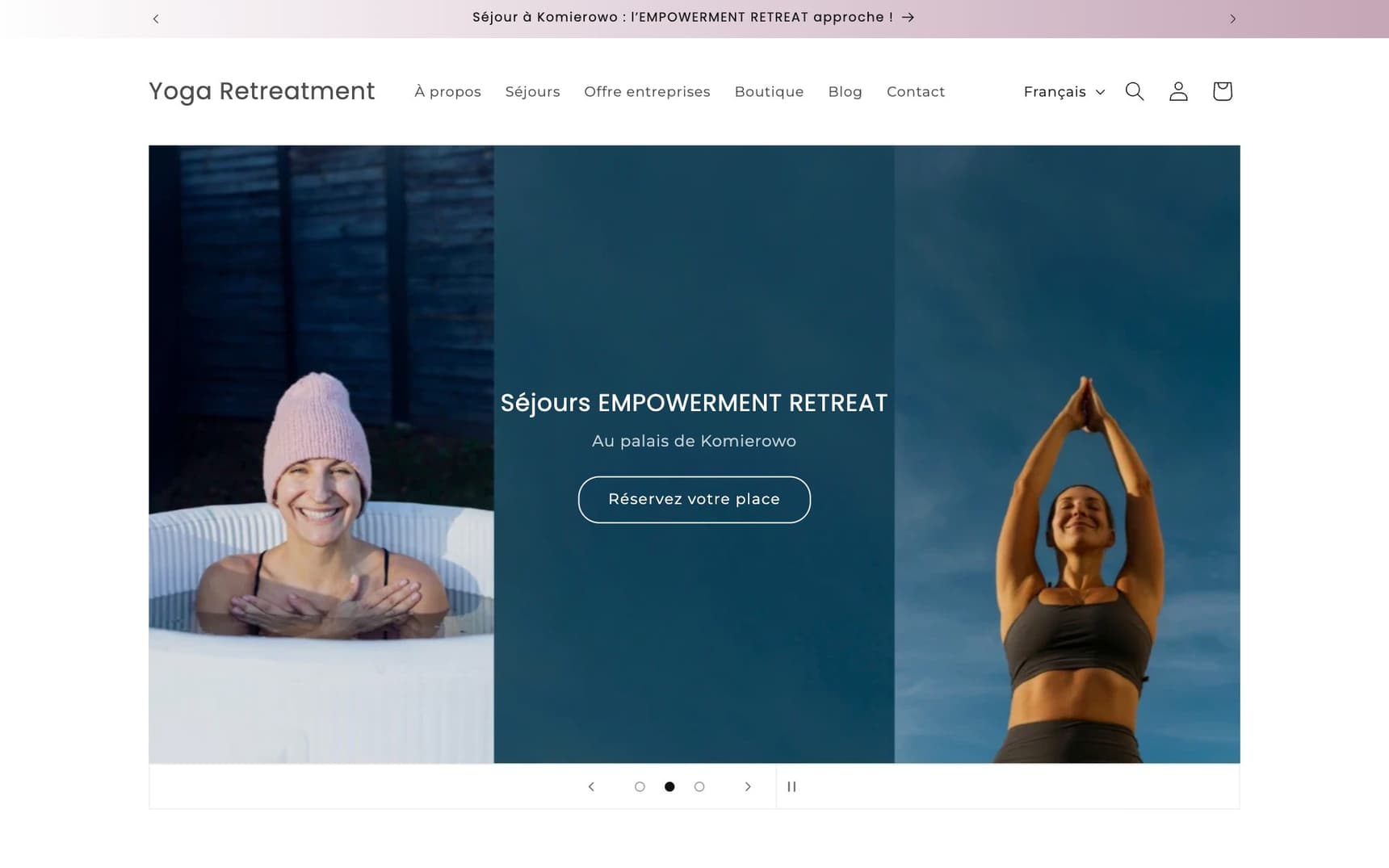 La boutique yogaretreatment.pl actuelle sous Shopify