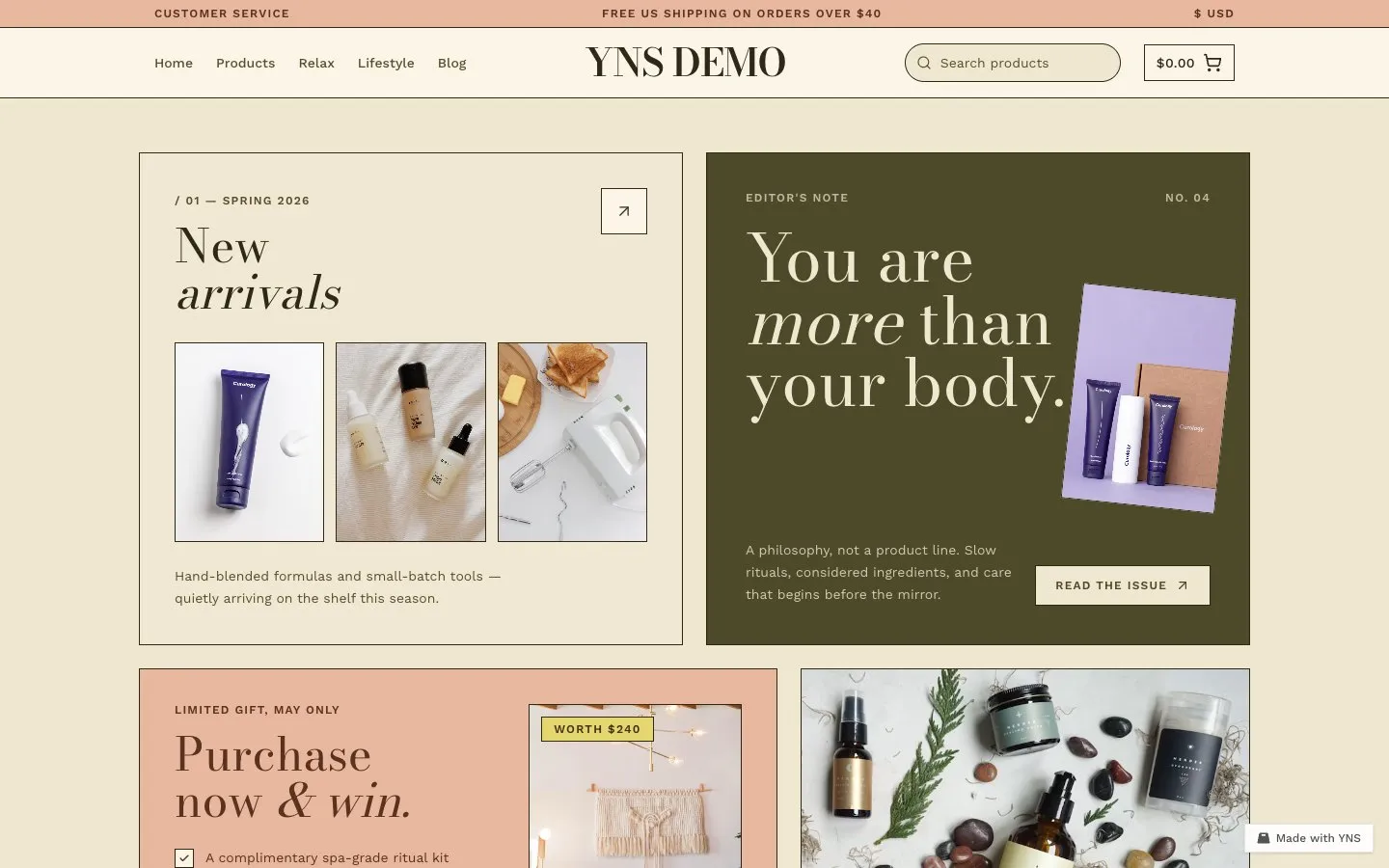 Gilt store template, home page
