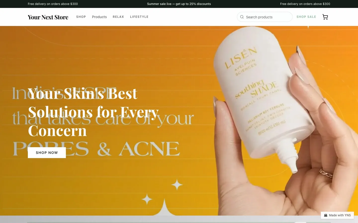 Glow store template, home page