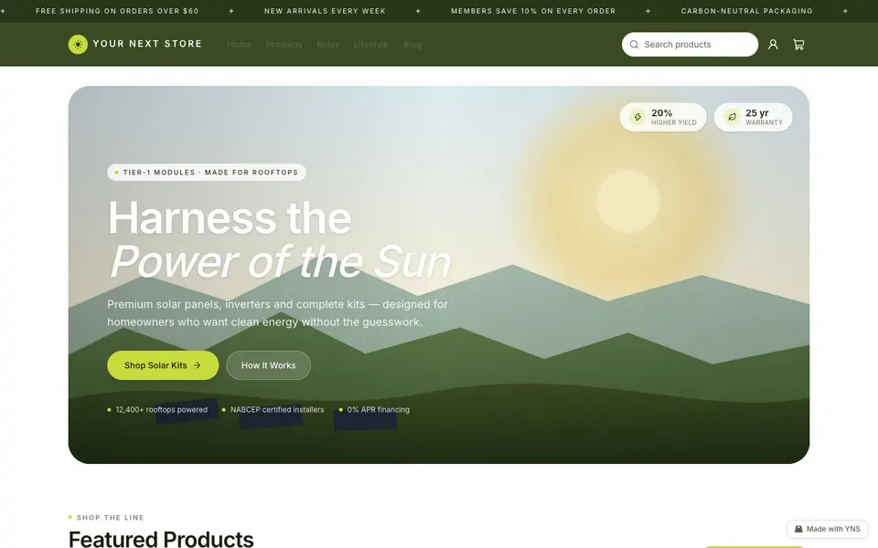 Solar store template, home page