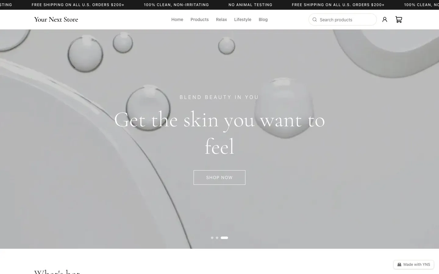 Serene store template, home page