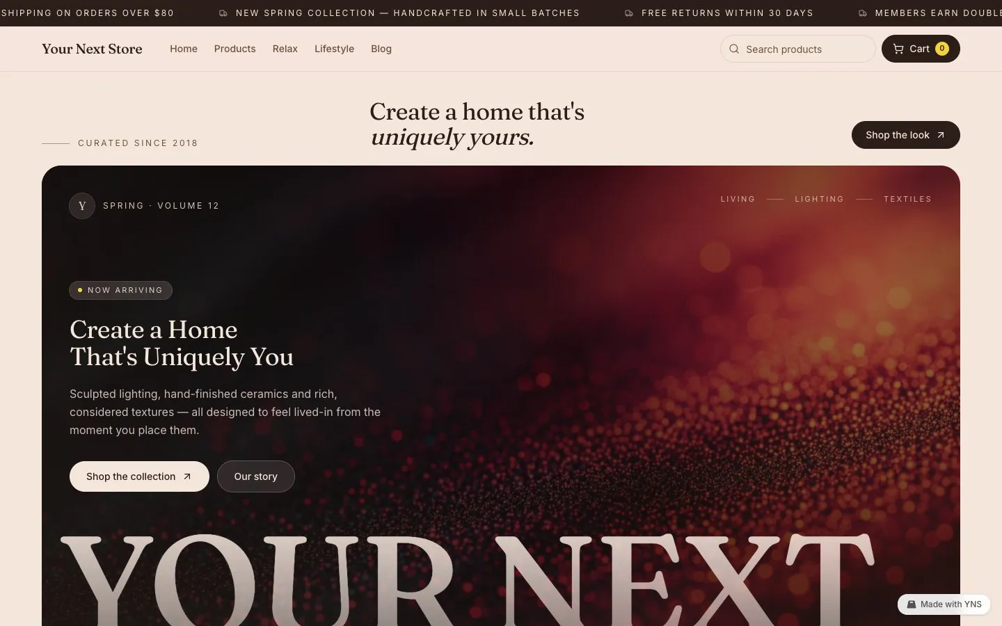Peachy store template, home page