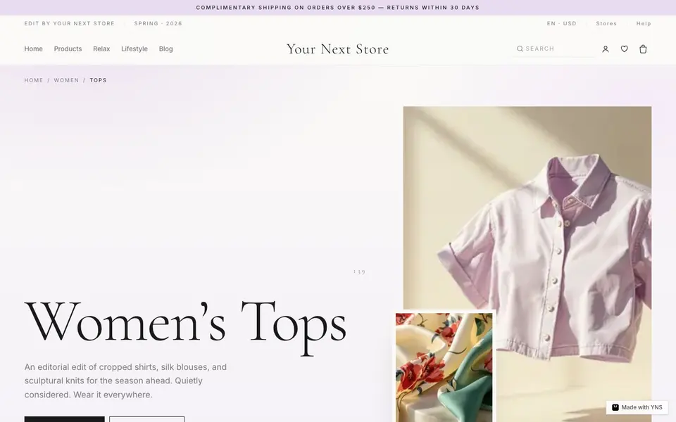 Gallery store template, home page