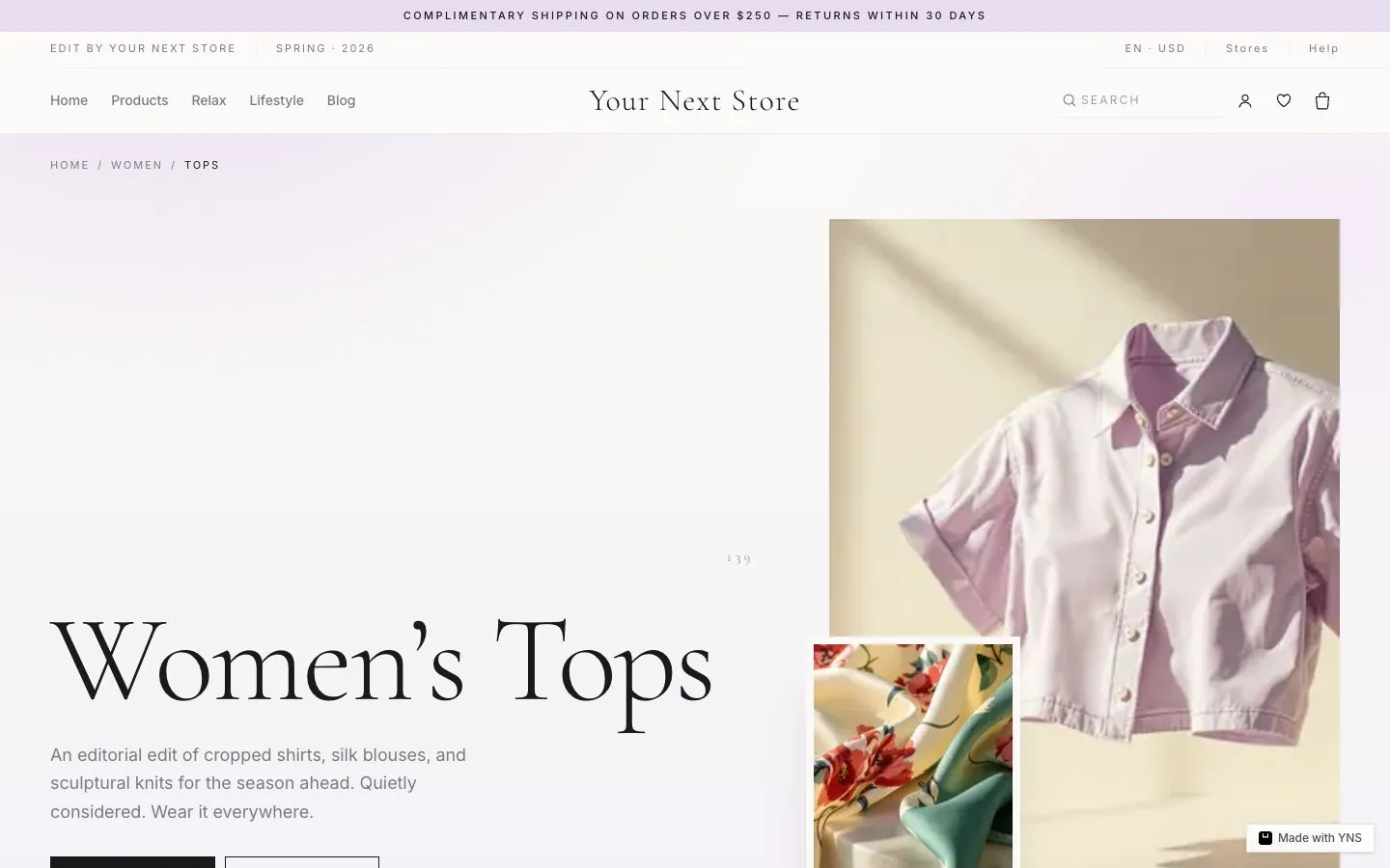 Gallery store template, home page