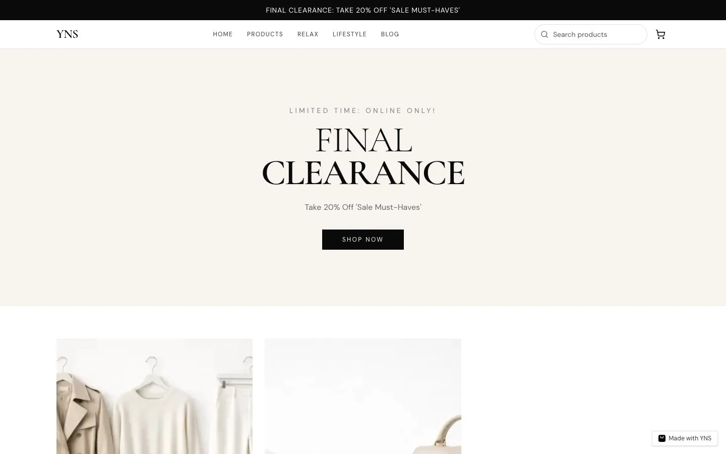 Atelier store template, home page