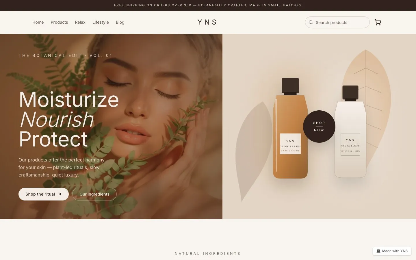 Natura store template, home page