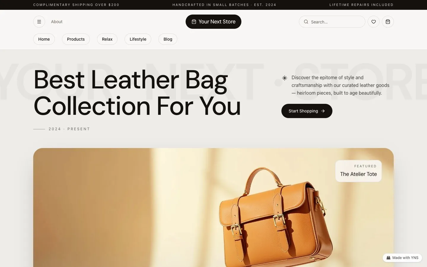 Dove store template, home page