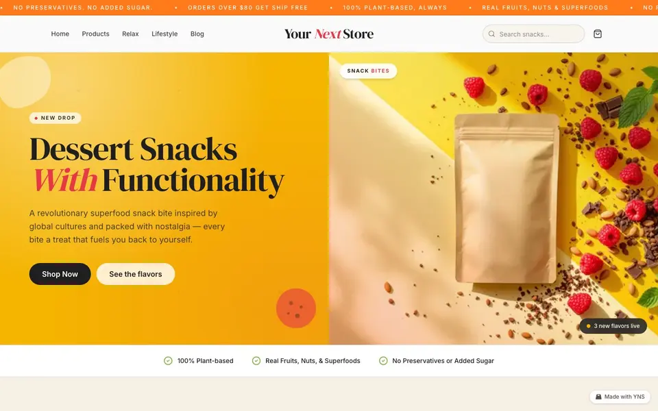 Coral Snacks store template, home page