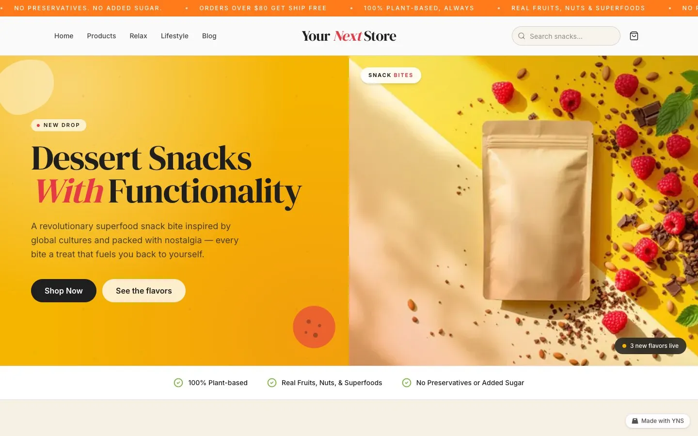 Coral Snacks store template, home page