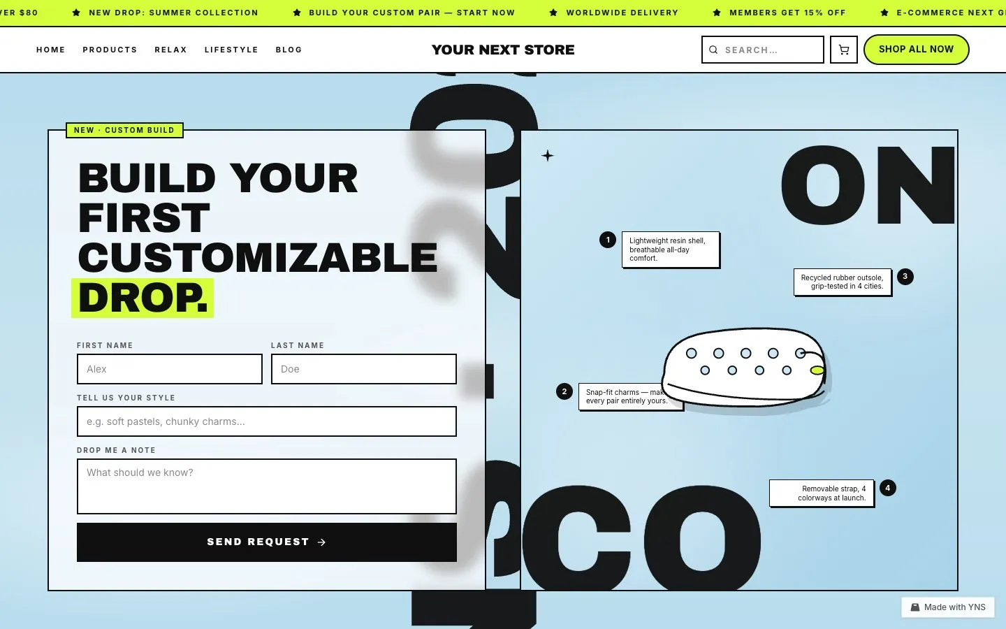 Drop store template, home page