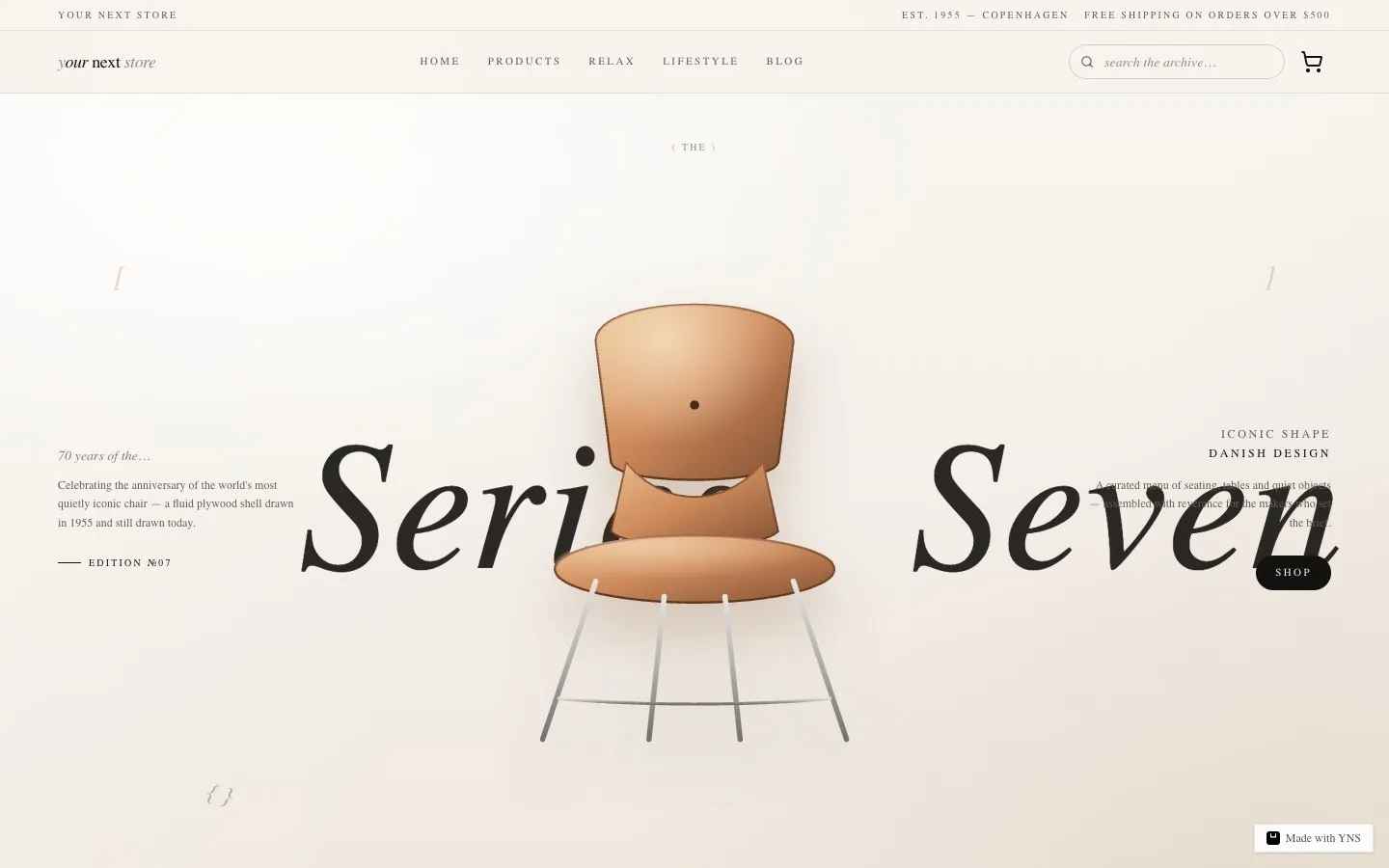 Archive store template, home page
