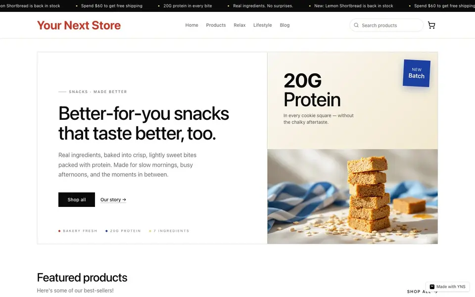 Crumble store template, home page