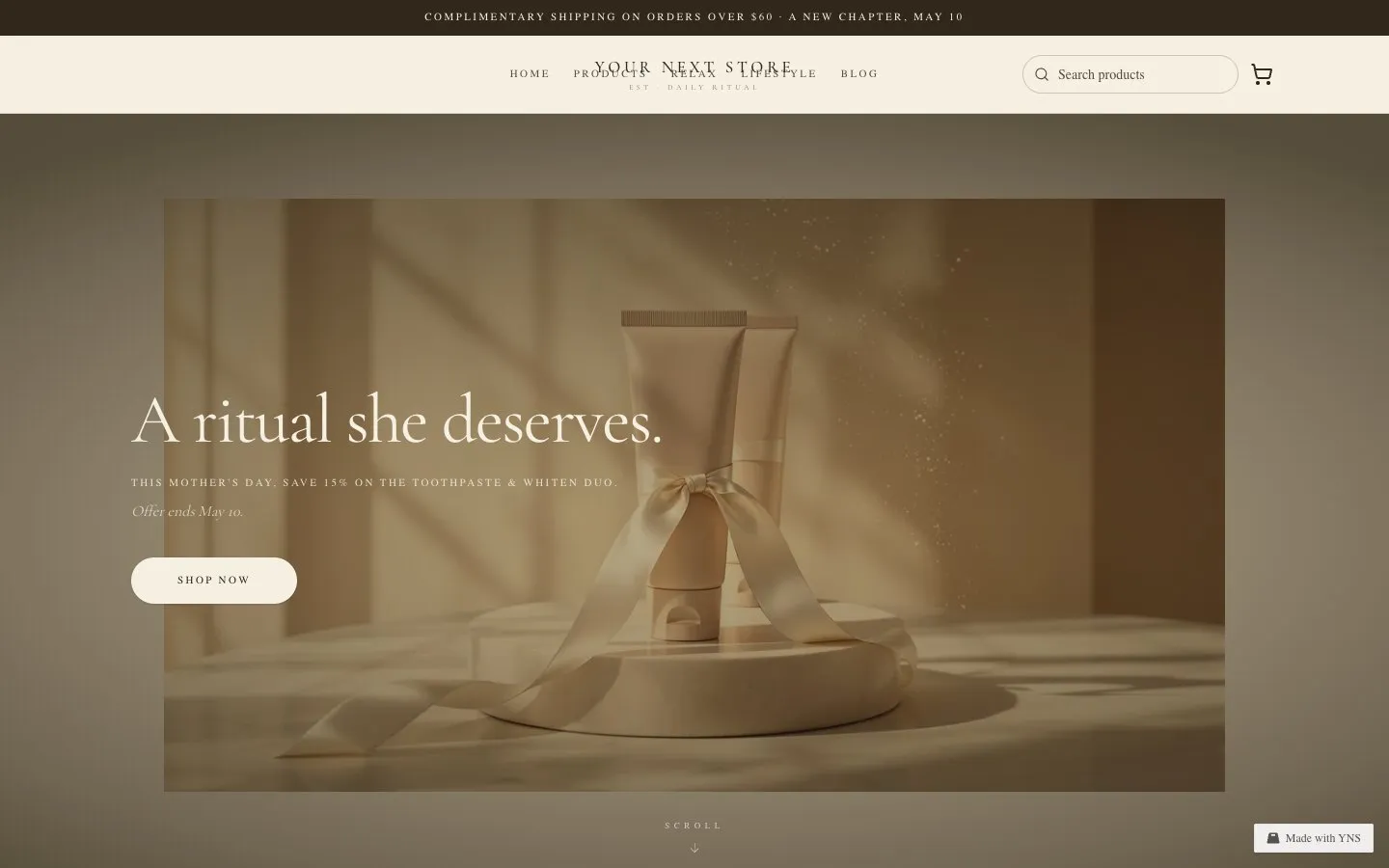 Ritual store template, home page