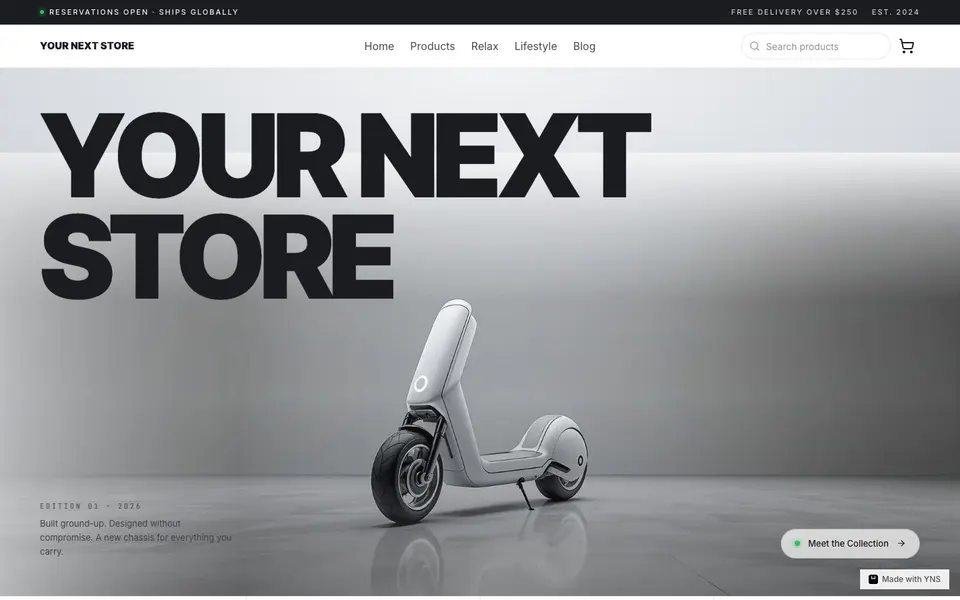 Machine store template, home page