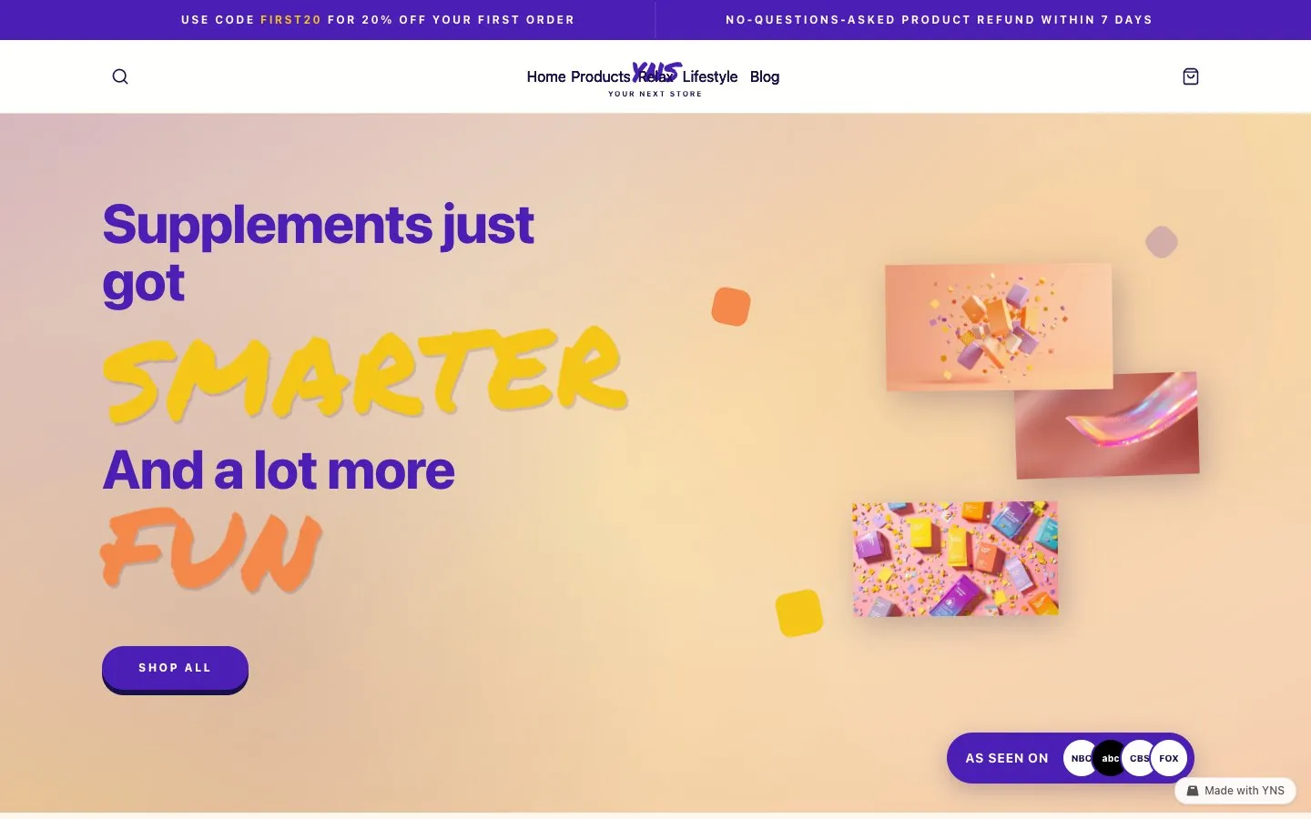Peach Fizz store template, home page
