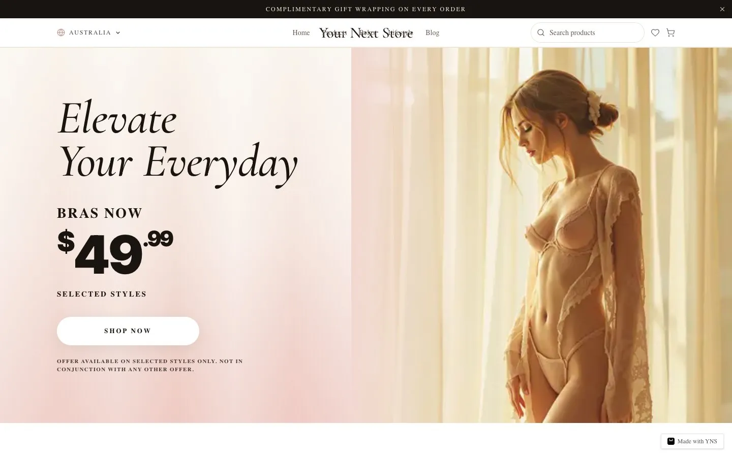 Boudoir store template, home page