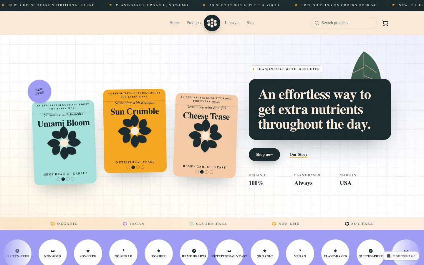 Bloom store template, home page
