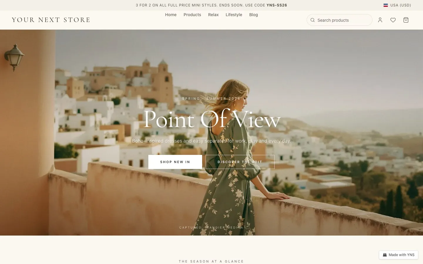 Meadow store template, home page