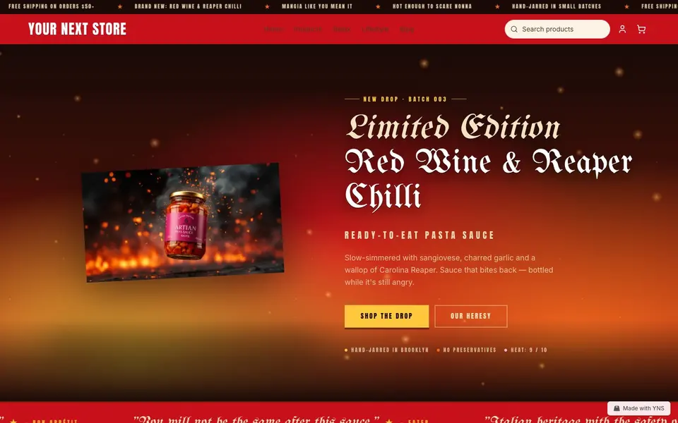 Fuoco store template, home page