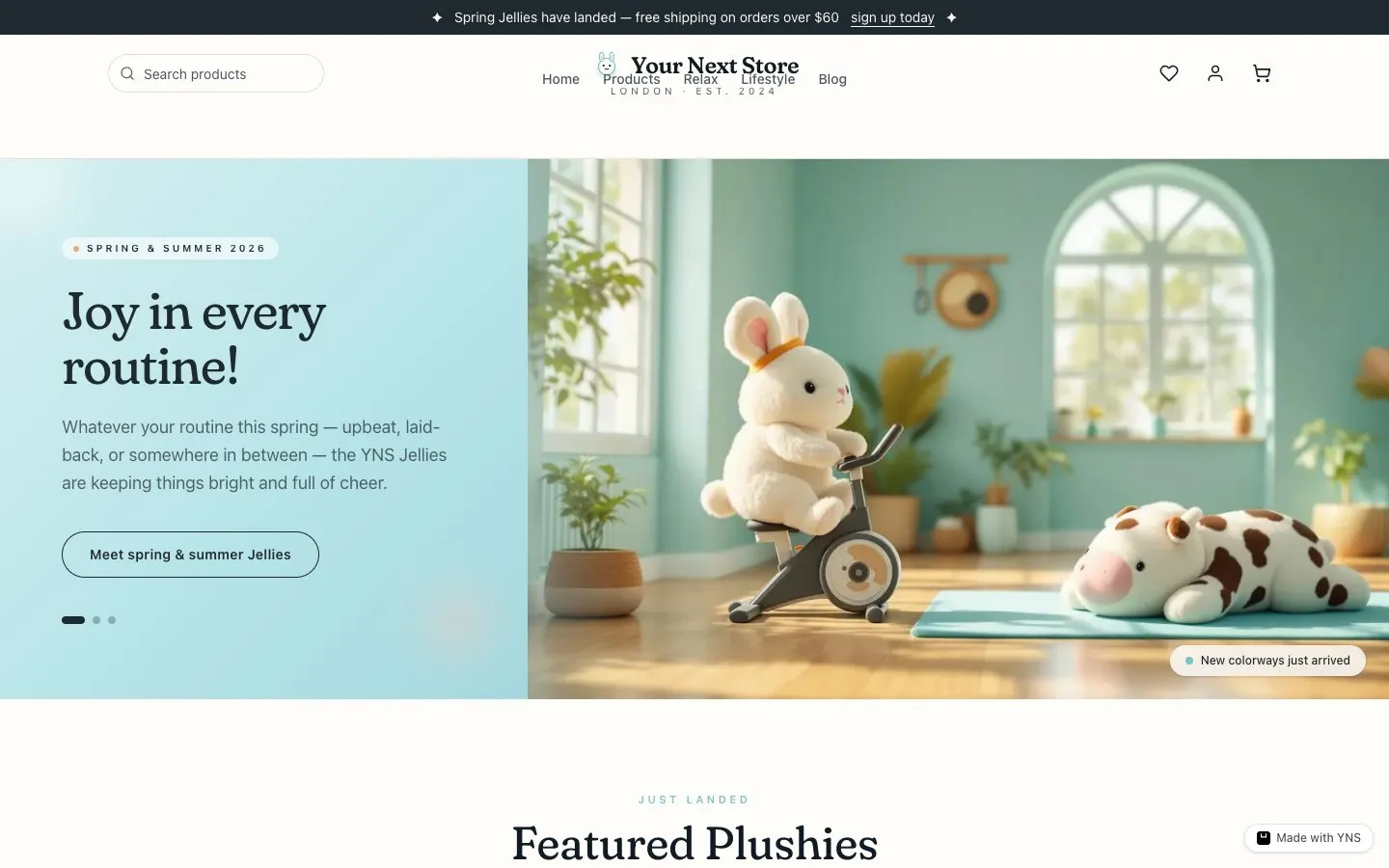 Plushie store template, home page