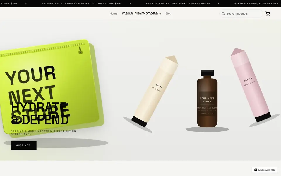 Chartreuse store template, home page