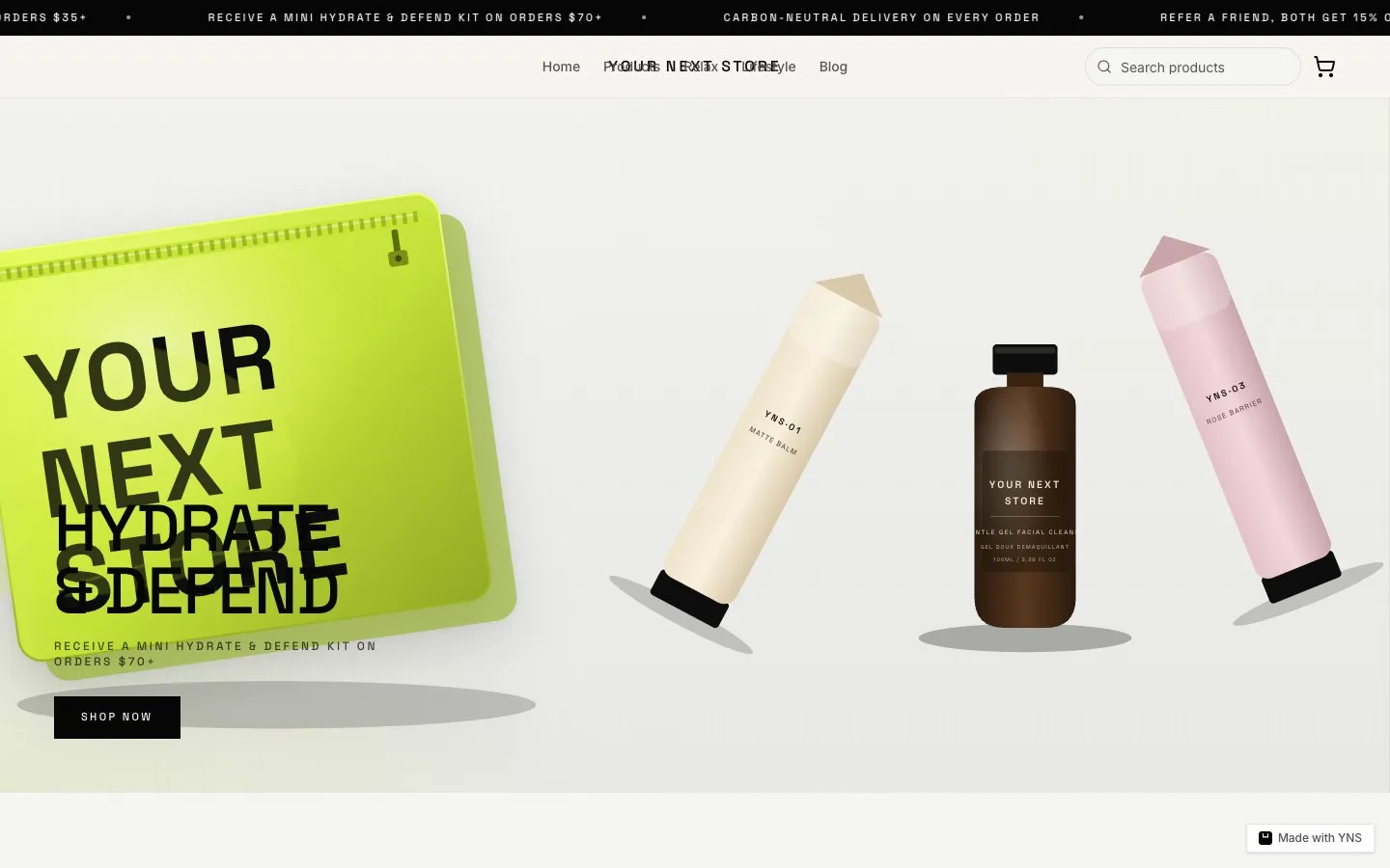Chartreuse store template, home page