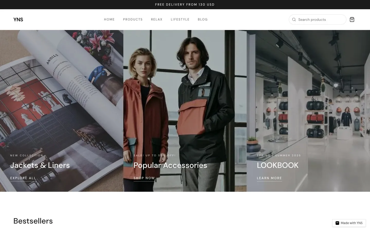 Fjord store template, home page