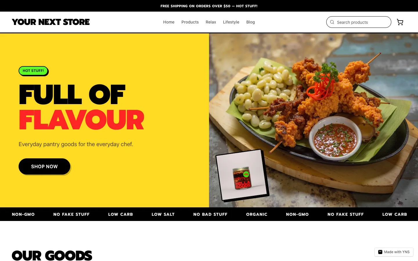 Sizzle store template, home page