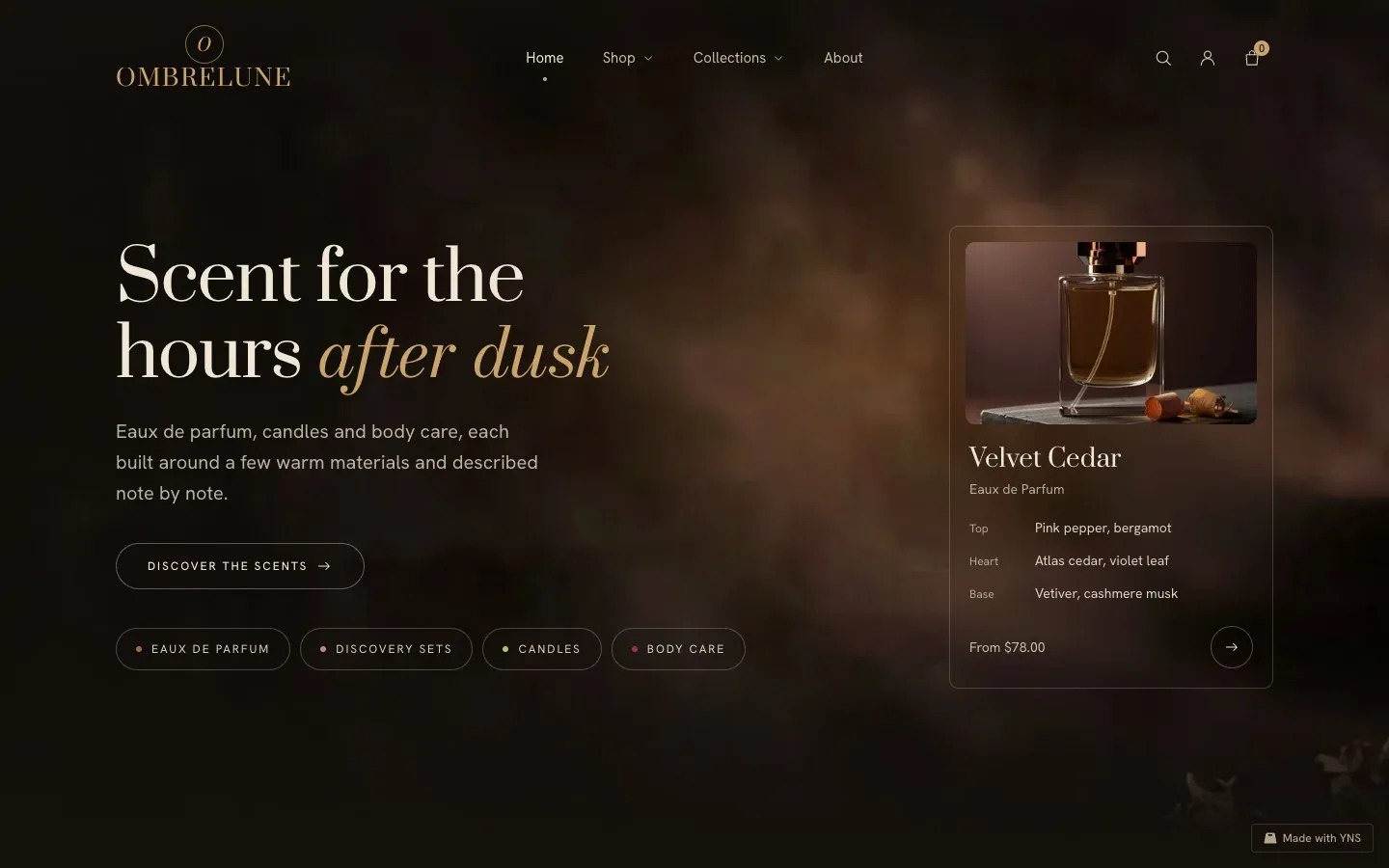 Scentique store template, home page