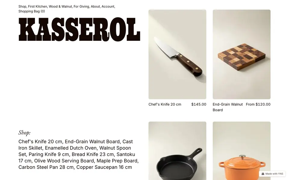 Kasserol store template, home page