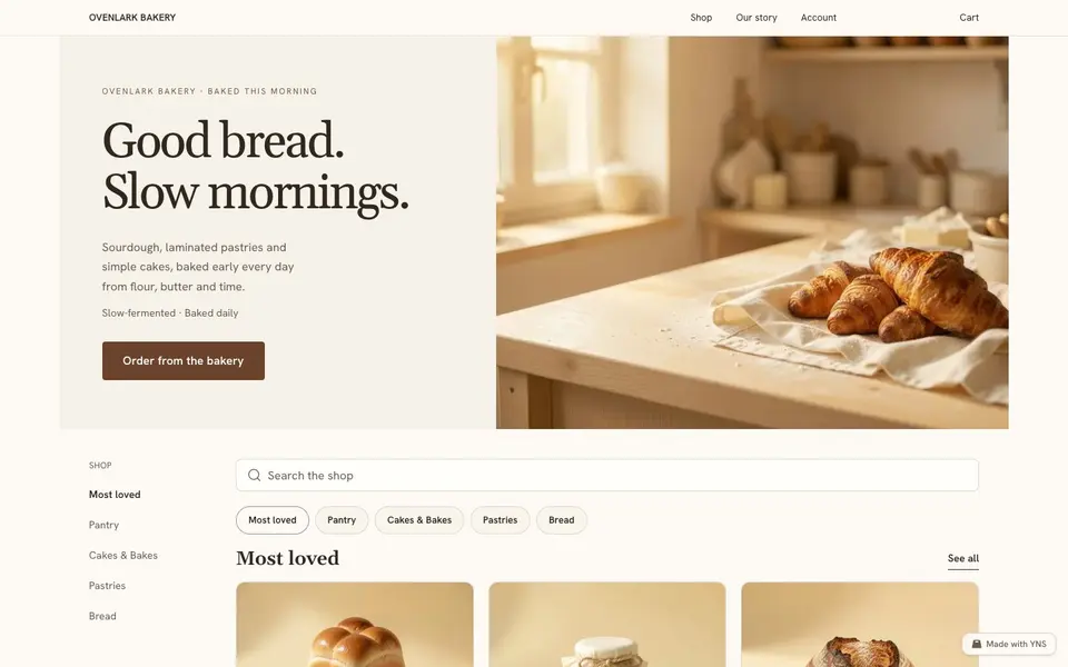 Ovenlark store template, home page