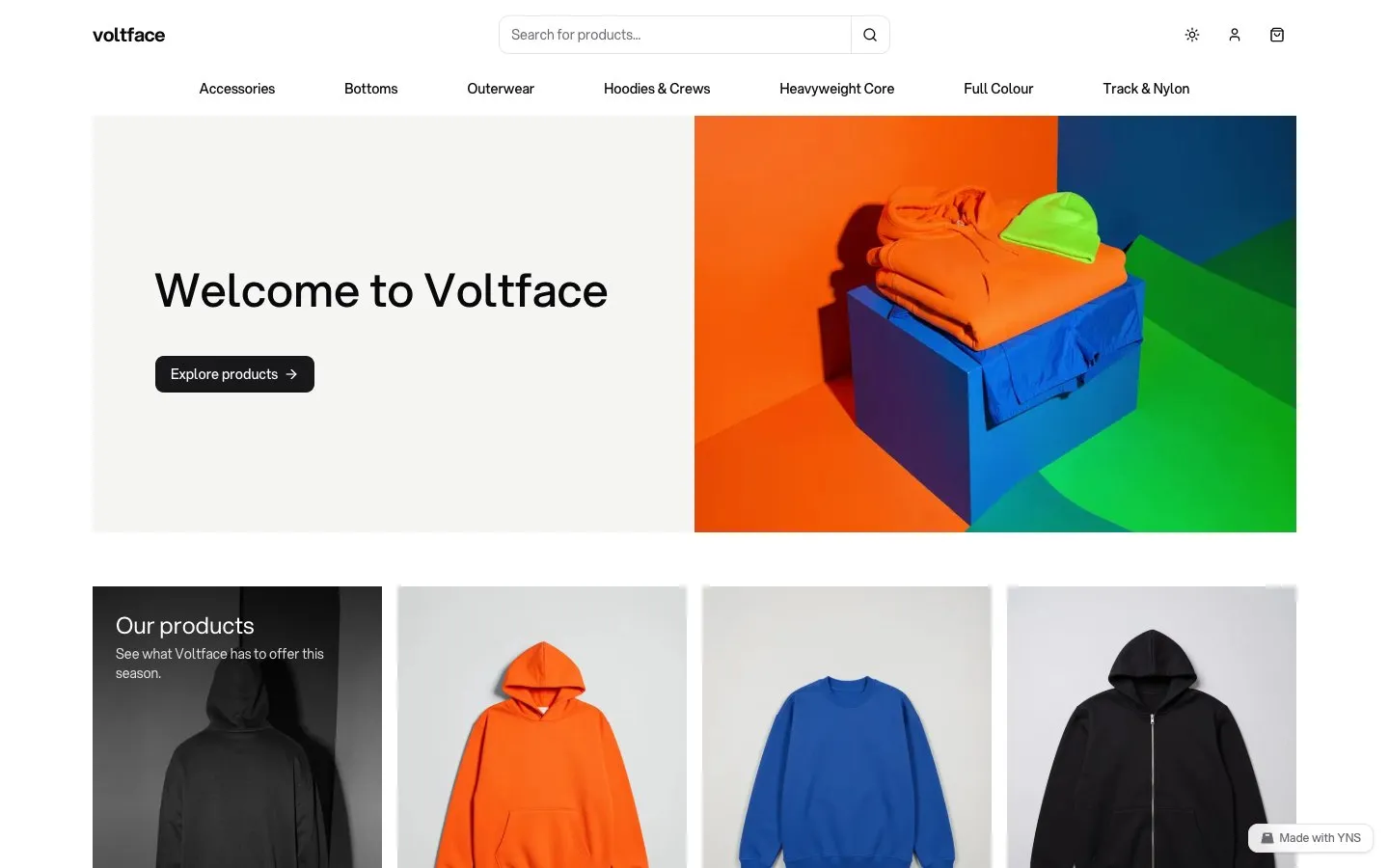 Voltface store template, home page