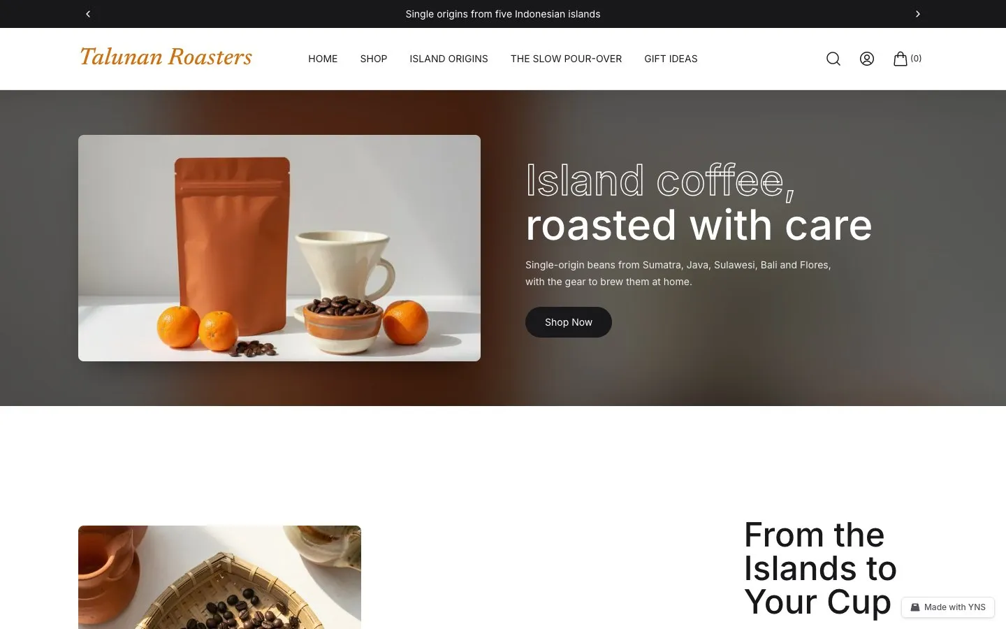 Talunan store template, home page