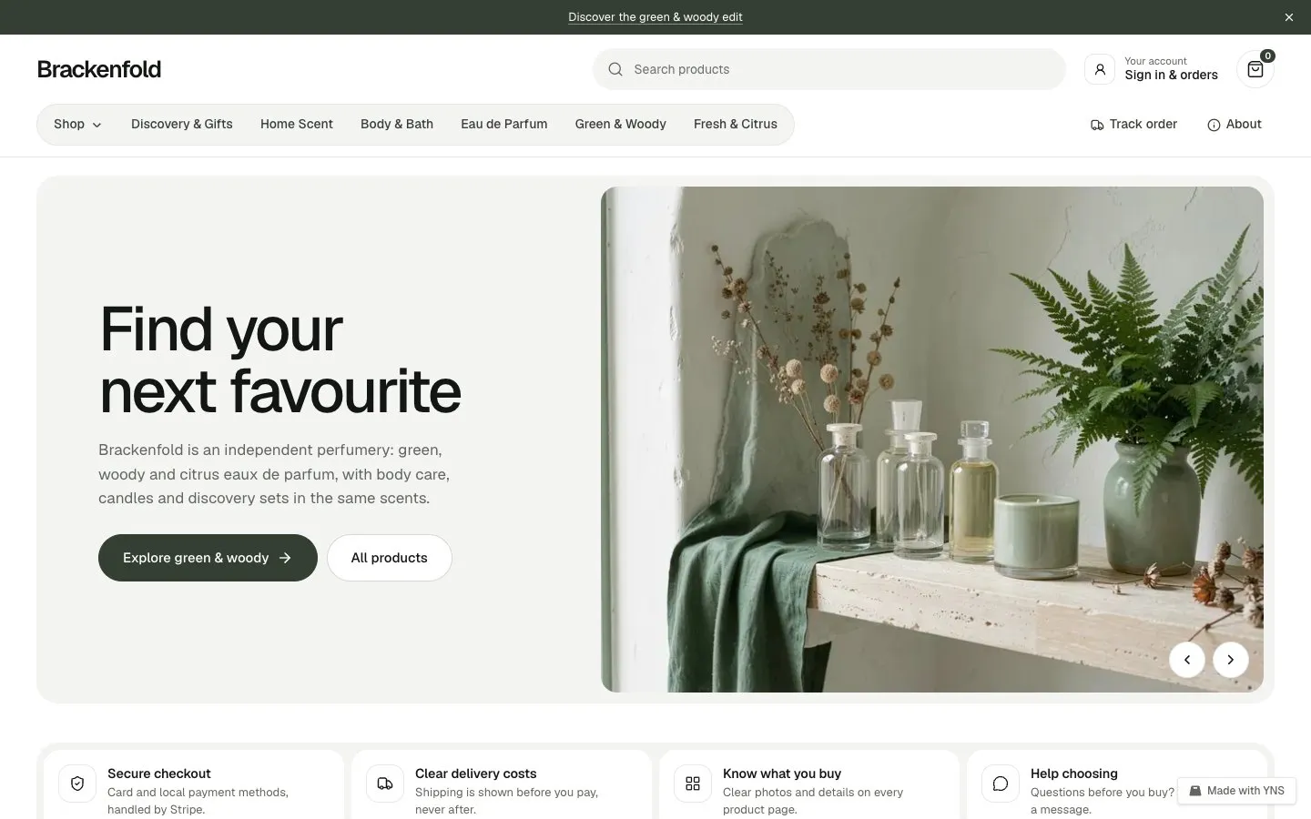 Brackenfold store template, home page