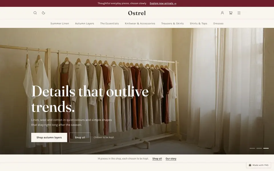 Ostrel store template, home page